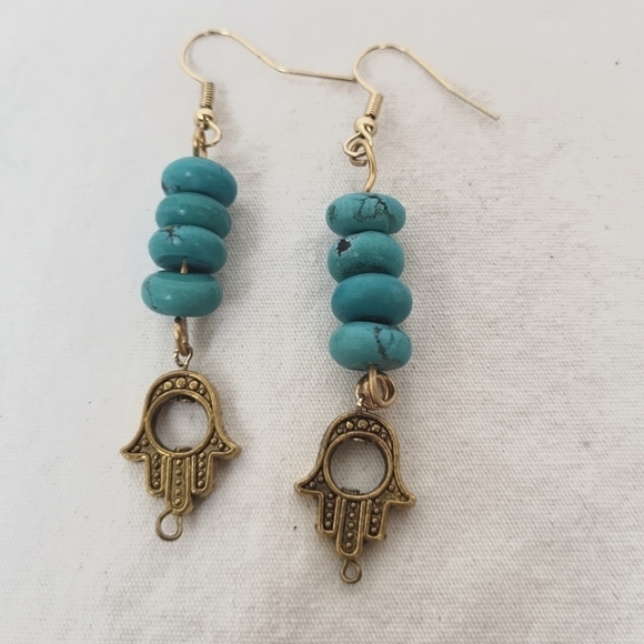 Handcrafted Cooper Stacked Turquoise Dangle Earrings - Picture 2 of 2